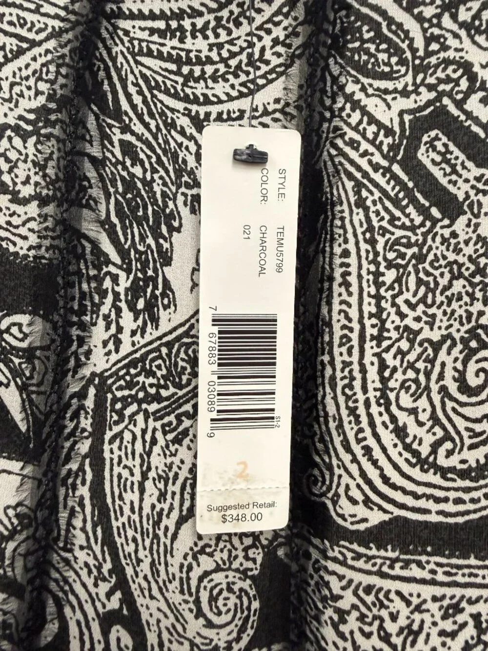 NWT Ellen Tracy 100% Silk Black White Paisley A-Line Midi Skirt Women's Size 2